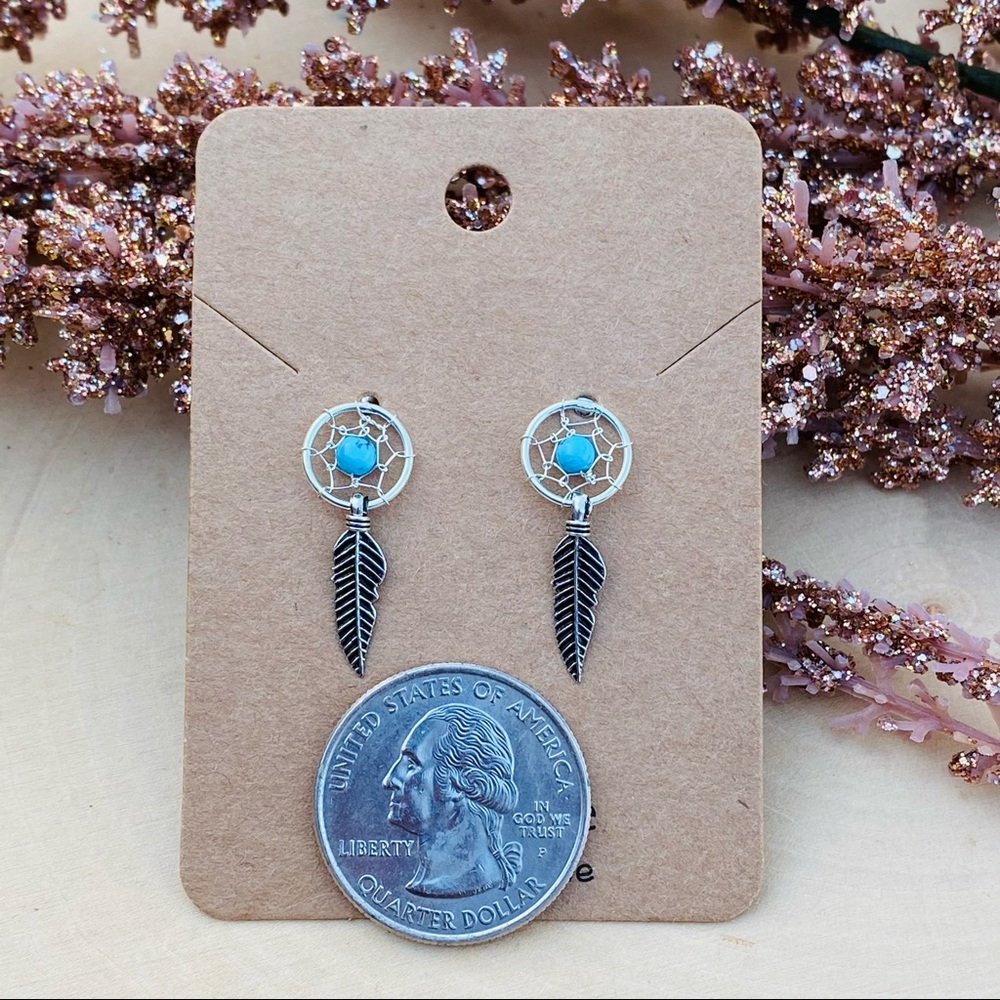 Dream Catcher Solid Sterling Silver Stud earrings bohemian style - Picture 6 of 8